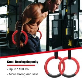 Pacearth Gymnastic Rings 1100Lbs Capacity With 14.76Ft Adjustable Buckle Straps Pull Up Exercise Rings Non-Slip Rings For Men Women Kids Home Gym Full Body Workout