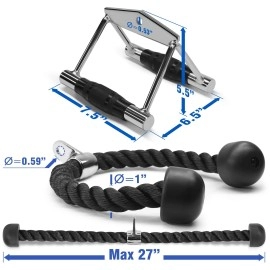 Yes4All Double D Handle Cable Attachment and Tricep Pull Down Rope - 2-in-1 Combo for Cable Machines