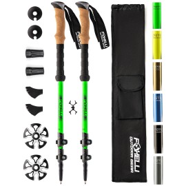 Foxelli Trekking Poles - 2-Pc Pack Collapsible Lightweight Hiking Poles, Strong Aircraft Aluminum Adjustable Walking Sticks With Natural Cork Grips And 4 Season All Terrain Accessories