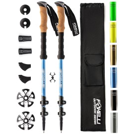 Foxelli Trekking Poles 2-Pc Pack Collapsible Lightweight Hiking Poles, Strong Aircraft Aluminum Adjustable Walking Sticks With Natural Cork Grips And 4 Season All Terrain Accessories