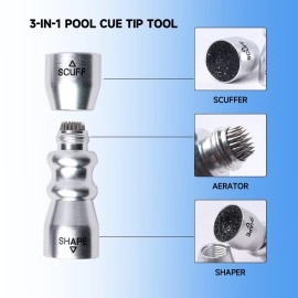 Gse 3-In-1 Pool Cue Tip Tool, Billiard Cue Stick Tip Tool, Billiard Cue Accessories Scuffer/Shaper/Aerator (Silver)