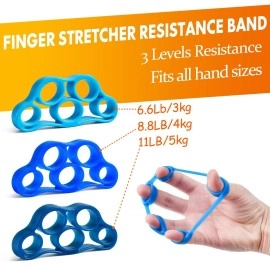 Imenseas Hand Grip Strengthener 7 Pack Adjustable Hand Gripper Finger Stretcher Resistance Extensor Bands Finger Exerciser Grip Strength Ring & Stress Relief Ball For Athletes & Musicians - Blue