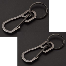 Alsmiley 2Pcs Stainless Steel Heavy Carabiner Clip Retractable Ring Set Keychain Quick Release Hooks For Men Women Black