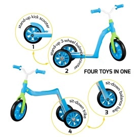 Swagtron K6 Toddler Scooter, Convertible 4-in-1 Ride-On Balance Trike & Training Bike for 3-5 Year Olds - ASTM F963 Certified (Blue)