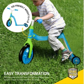 Swagtron K6 Toddler Scooter, Convertible 4-in-1 Ride-On Balance Trike & Training Bike for 3-5 Year Olds - ASTM F963 Certified (Blue)