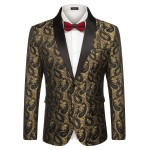Coofandy Mens Floral Tuxedo Jacket Paisley Shawl Lapel Suit Blazer Jacket For Dinner,Prom,Wedding Golden