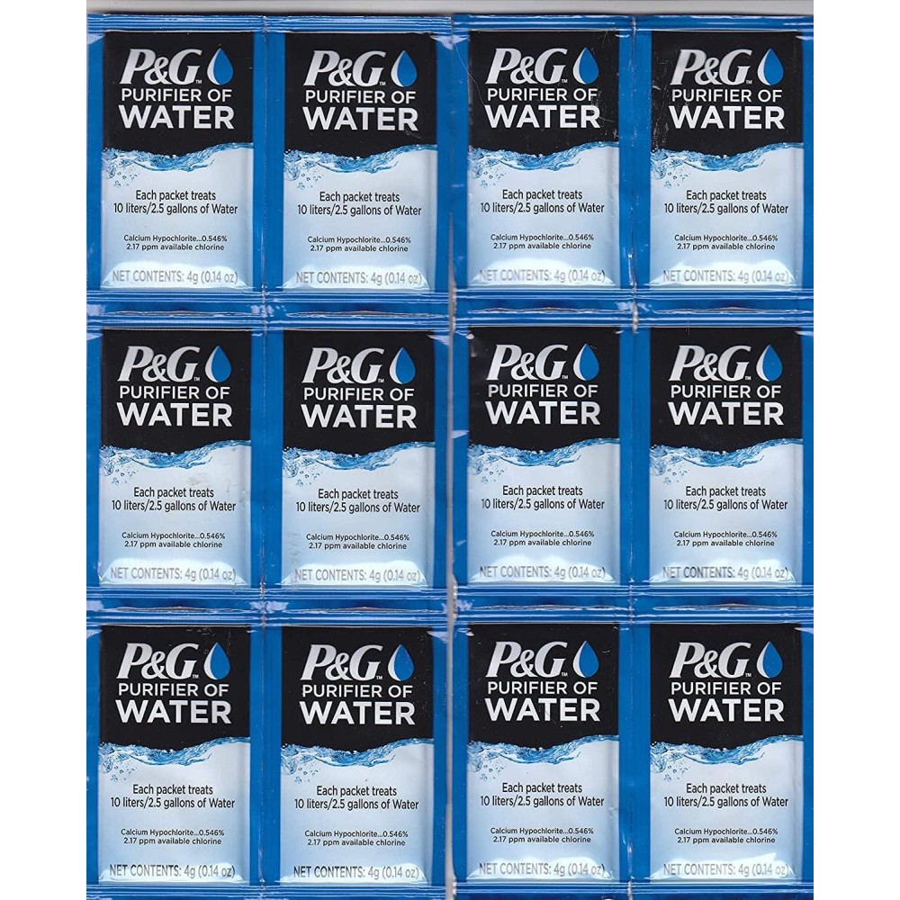 P&G Purifier Of Water Portable Water Purifier Packets. Emergency Water Filter Purification Powder Packs For Camping, Hiking, Backpacking, Hunting, And Traveling. (12 Packets)