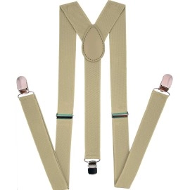 Navisima Suspenders For Kids - Adjustable Suspenders For Girls, Toddler, Baby - Elastic Y-Back Design With Strong Metal Clips, Khaki (1 Pack)