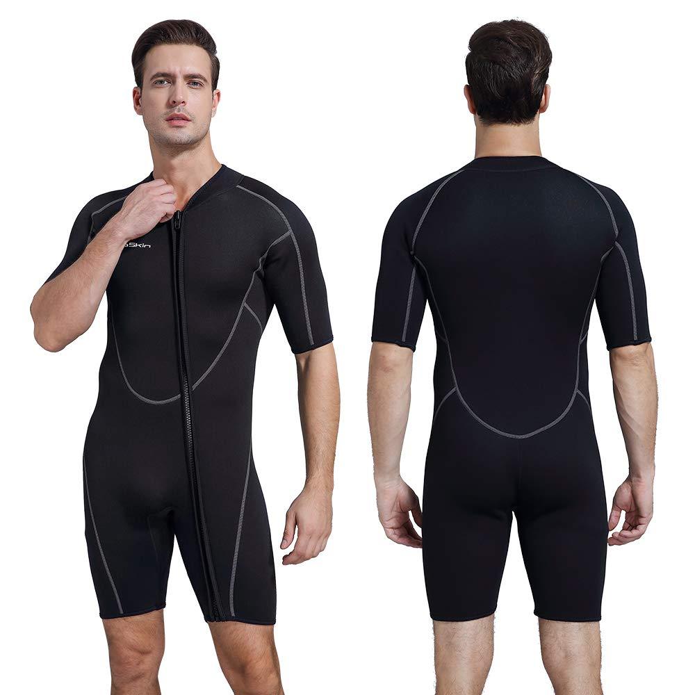 Mens 3Mm Shorty Wetsuit, Premium Neoprene Front Zip Short Sleeve Diving Wetsuit Snorkeling Surfing (Shorty Wetsuit Black, S)