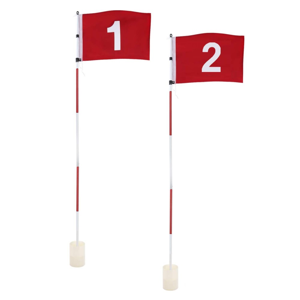 Kingtop Golf Pin Flags Basic, Practice Putting Green Flagstick Hole Cup Set, Golf Flag Stick For Driving Range Backyard Indoor Outdoor, Red Flag Numbered #1#2, 6Ft Flagpole, 2-Set