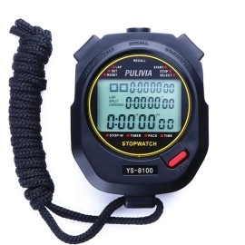 PULIVIA Sports Stopwatch Timer 100 Lap Split Memory Digital Stopwatch, Countdown Timer Pace Mode 12/24 Hour Clock Calendar with Alarm, 3 Rows Display Large Screen Water Resistant Battery Included