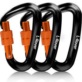 L-Rover Lightweight Locking Carabiner Clips,Carabiner Heavy Duty,X3/12Kn/2645-Pound Rating Caribeaners For Hammocks,Swing,Locking Dog Leash And Harness, Camping,Keychains,Hiking&Utility