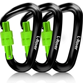 L-Rover Lightweight Locking Carabiner Clips,Carabiner Heavy Duty,X3/12Kn/2645-Pound Rating Caribeaners For Hammocks,Swing,Locking Dog Leash And Harness, Camping,Keychains,Hiking&Utility