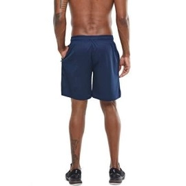 G Gradual Mens 7 Workout Running Shorts Quick Dry Lightweight Gym Shorts With Zip Pockets (Navy Blue Large)