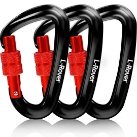 L-Rover Lightweight Locking Carabiner Clips,Carabiner Heavy Duty,X3/12Kn/2645-Pound Rating Caribeaners For Hammocks,Swing,Locking Dog Leash And Harness, Camping,Keychains,Hiking&Utility