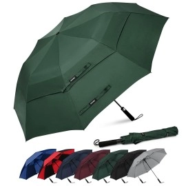 G4Free 62 Inch Portable Golf Umbrella Large Oversize Double Canopy Vented Windproof Waterproof Automatic Open Stick Umbrellas For Men And Women(Dark Green)