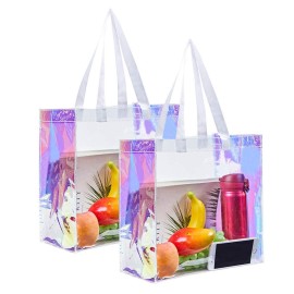 Edraco Clear Tote Bag, 2-Pack Stadium Approved Hologram Clear Bag, Great For Sports Games, Work, Security Travel, Stadium Venues Or Concert, 12