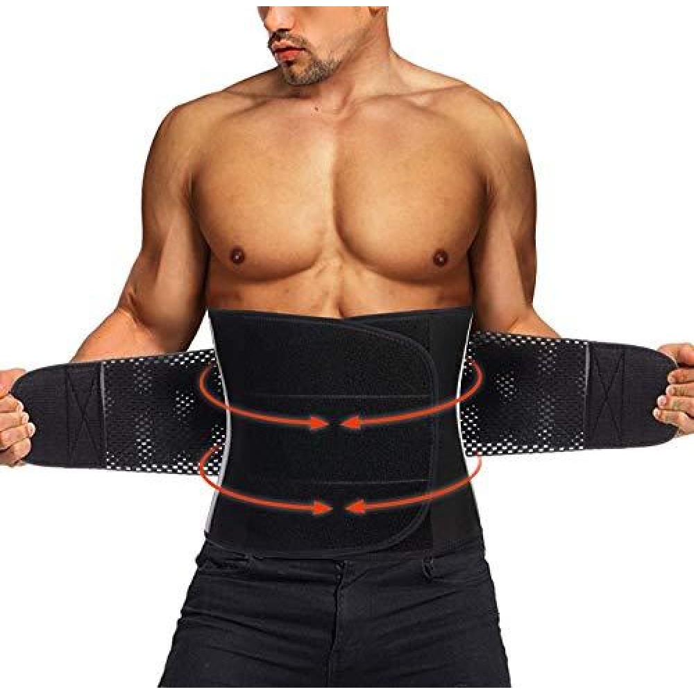 Tailong Neoprene Waist Trimmer Ab Belt For Men Waist Trainer Corset Slimming Body Shaper Workout Sauna Hot Sweat Band (Black With Band, L)