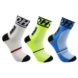 Libar Mens Cycling Socks Unisex Breathable Sports Running Trekking Athletic Basketball Socks (3 Pairs(White+Green+Blue))