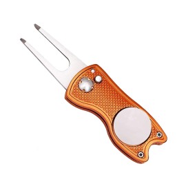 Mile High Life All Metal Foldable Golf Divot Tool with Pop-up Button & Magnetic Ball Marker (Orange Fish)