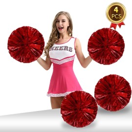 Pack of 4 Cheerleading Pom Poms 12 inch 80g Foil Plastic Metallic Cheerleader Pom Poms for Cheer Sport Kids Adults Team Spirit Cheering
