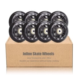 TOBWOLF 8 Pack 70mm 82A Indoor Inline Skate Replacement Wheels, Indoor Skating Wheels with ABEC-7 Bearings, Luggage Wheels, Training Wheels for Scooter - Black