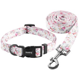 Ihoming Dog Collar And Leash Set For Daily Outdoor Walking Running Training, Floral Sky Design For Small Boys Girls Dogs Cats Pets, S-Up To 20Lbs