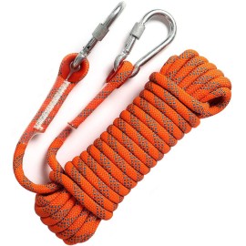 Ginee Outdoor 10Mm Static Rock Climbing Rope 100Ft Orange Safety Ropes Arborist Tree Climbing Rescue Grappling Escape Descender Abseiling Fishing Rope