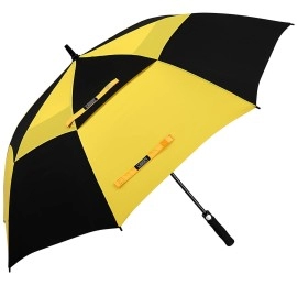 G4Free 62 Inch Automatic Open Golf Umbrella Extra Large Oversize Double Canopy Vented Windproof Waterproof Stick Umbrellas(Yellow/Black)