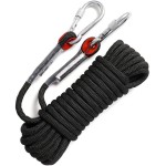 Ginee Outdoor 10Mm Static Rock Climbing Rope 35Ft Black Safety Ropes Arborist Tree Climbing Rescue Grappling Escape Descender Abseiling Rope Fishing Rope