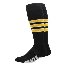 MadSportsStuff Dugout 3 Stripe Baseball Socks (Black/Gold/White, Medium)