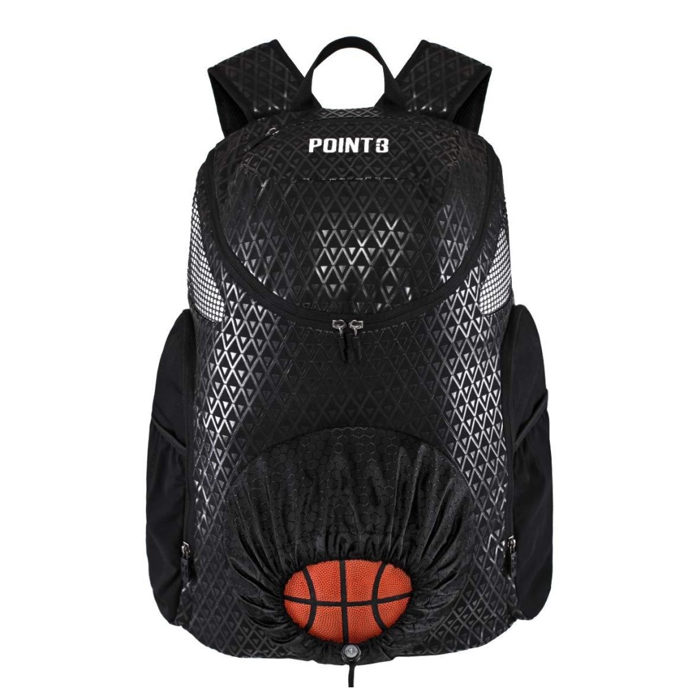 Point3 Basketball Backpack Road Trip 2.0, Bag With Drawstring For Soccer, Volleyball & More, Compartments For Shoes, Water, & Clothes, Water Resistant Equipment Bag, Unisex Sports Backpack - Black