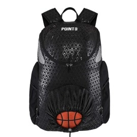 Point3 Basketball Backpack Road Trip 2.0, Bag With Drawstring For Soccer, Volleyball & More, Compartments For Shoes, Water, & Clothes, Water Resistant Equipment Bag, Unisex Sports Backpack - Black