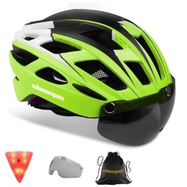 Shinmax Bike Helmet, Cpsc/Cpc Certificated Bicycle Helmet With Detachable Magnetic Goggles&Led Back Light&Portable Backpack Cycling Helmet Adjustable Mountain Bike Helmet For Adult Men Women Sm-T69