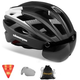 Shinmax Bike Helmet, Cpsc/Cpc Certificated Bicycle Helmet With Detachable Magnetic Goggles&Led Back Light&Portable Backpack Cycling Helmet Adjustable Mountain Bike Helmet For Adult Men Women Sm-T69