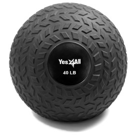 Yes4All 40 Lbs Slam Ball, Medicine Ball For Strength And Workout - Fitness Exercise Ball With Grip Tread & Durable Rubber Shell (40Lbs, Black)