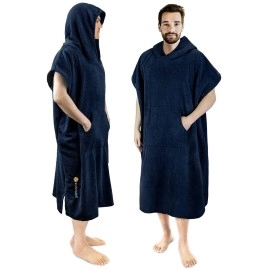 Sun Cube Surf Poncho Changing Robe With Hood, Thick Quick Dry Microfiber Wetsuit Changing Towel For Surfing Beach Swim Outdoor Sports Men, Absorbent Wearable Towel Cover Up With Pocket, Navy Blue