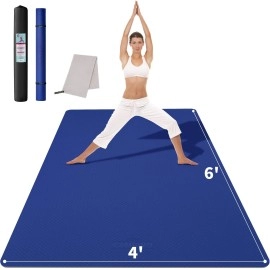 Cambivo Large Yoga Mat (6X 4), Extra Wide Workout Mat For Men And Women, 13 &14 Thick Exercise Fitness Tpe Mat For Home Gym, Yoga, Pilates, Workout (Blue), 6Mm