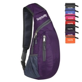Suyzufly Men Women Foldable Sling Bags Shoulder Chest Backpack Crossbody Daypack For Cycling Walking Hiking Purple