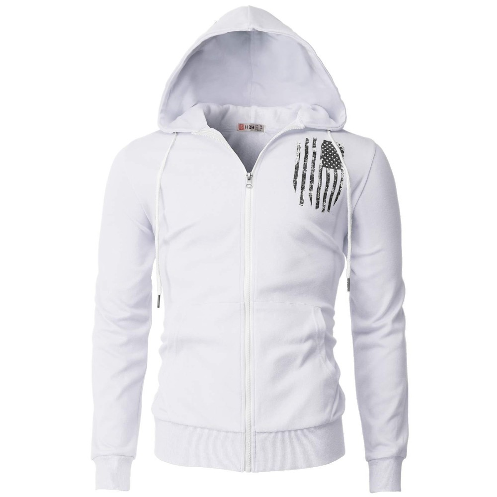H2H Mens Slim Fit Basic Zip Up American Flag Printed Hoodie Sweatshirt Lightweight Long Sleeve With Kanga Pocket White Us 3Xlasia 4Xl (Cmohol065)