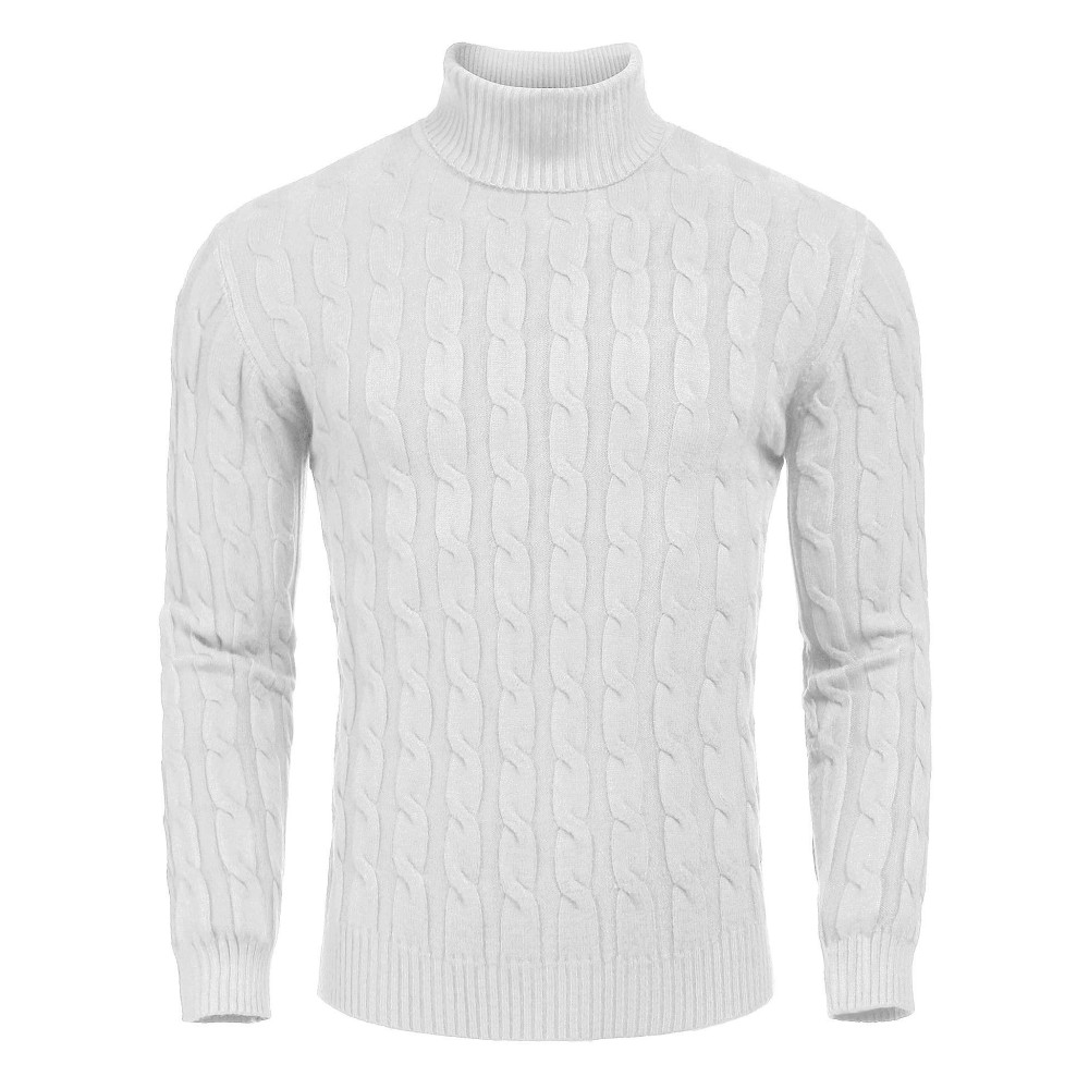 Coofandy Mens Slim Fit Turtleneck Sweater Casual Twisted Knitted Pullover Sweaters (Small, White)