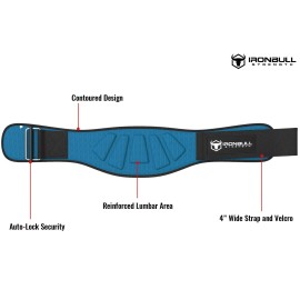 Iron Bull Strength Weightlifting Belt For Men And Women - 6 Inch Auto-Lock Weight Lifting Back Support, Workout Back Support For Lifting, Fitness, Cross Training And Powerlifitng (Medium, Blue)