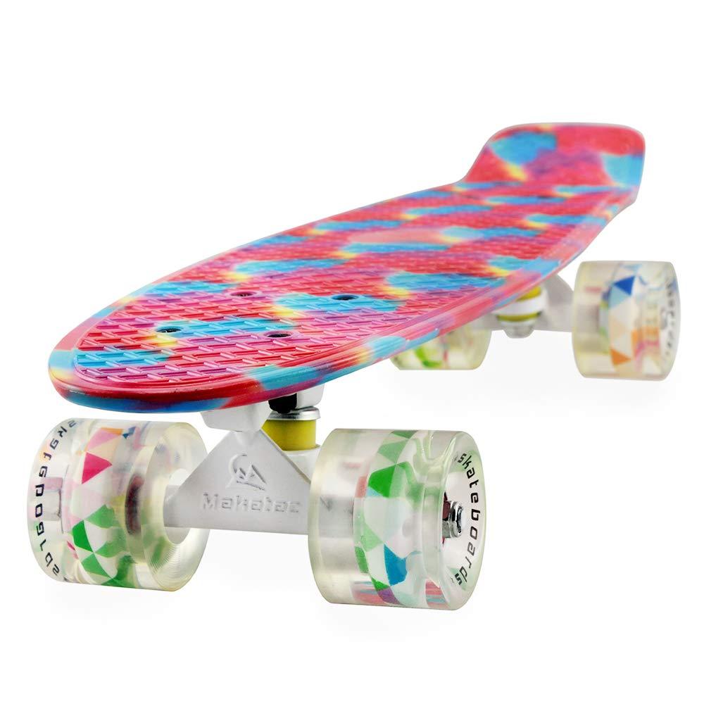 Skateboard Youth 22 Inch Mini Cruiser Retro Starry Adults Skateboards For Kids Boys Girls Beginners Child Toddler Teenagers Dog Age 5 (Mixture Of Pink And Blue)