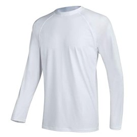 Mens Swim Shirts Rashguard Sun Shirt Upf 50 Uv Sun Protection Outdoor Long Sleeve T-Shirt Swimwear White Xl