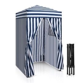 Eagle Peak Flex Ultra Compact 4X4 Pop-Up Changing Room Canopy, Portable Privacy Cabana For Pool, Fashion Photoshoots, Or Camping, Navy Blue/White