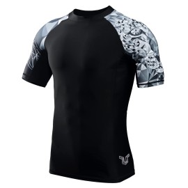 Men'S Splice Uv Sun Protection Upf 50+ Skins Rash Guard Short Sleeves(Jaguar,2Xl)