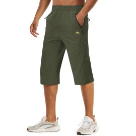 Tacvasen Workout Shorts For Men Hiking Pants Quick Dry Cargo Shorts For Men 34 Capri Pants Outdoor Shorts Men Below Knee Casual Shorts Long Shorts Army Green