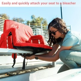 Sportneer Portable Stadium Seat Reclining Chair For Bleachers With Back Supports, Thick Padded Cushion, Pockets And Arm Rests Lightweight Chairs For Sport Events, Beaches, Camping, Picnics 2Pack Red