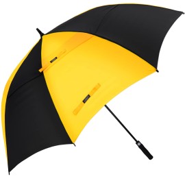 G4Free 62 Inch Automatic Open Golf Long Umbrella Extra Large Oversize Double Canopy Vented Windproof Waterproof Stick Umbrellas (Black/Yellow)