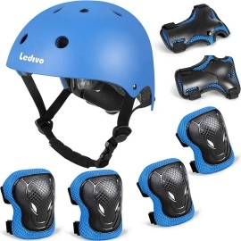Ledivo Kids Adjustable Helmet Suitable For Ages 3-9 Years Toddler Boys Girls, Sports Protective Gear Set Knee Elbow Wrist Pads For Bike Bicycle Skateboard Scooter Rollerblading
